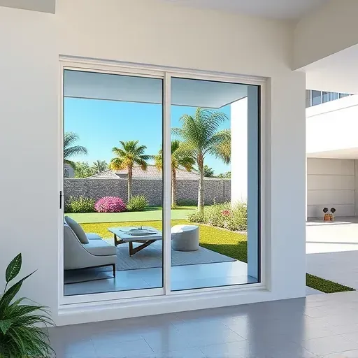 Freshly installed impact window in modern Kendall, FL home, highlighting safety, design and lush tropical landscaping.