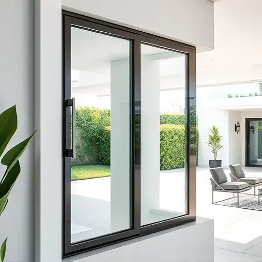 Freshly installed impact window in Doral FL showcasing sleek frame, reflective glass, modern design, and durable construction.