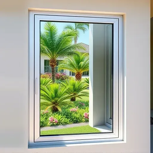 Freshly installed impact window in Lauderdale Lakes FL showing seamless design, clear glass, and lush tropical exterior.