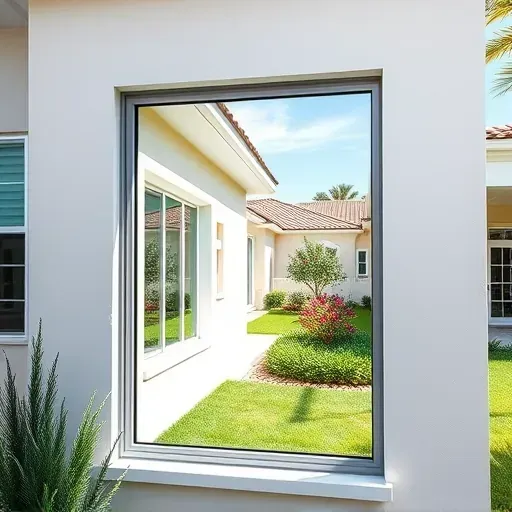 Freshly installed impact window in a modern Kendall home, showcasing sleek design and vibrant landscaping.