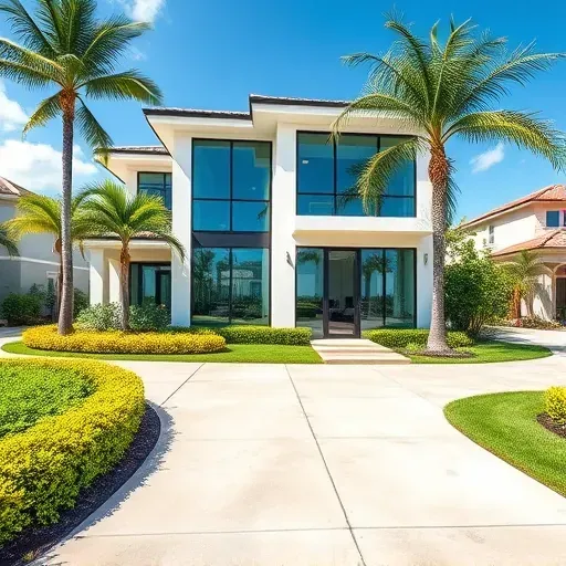 New impact windows enhance a modern home in Kendall FL, surrounded by tropical landscaping and a serene neighborhood.