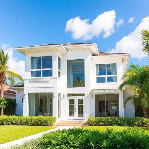 Modern Delray Beach home features sleek impact windows and doors in a sunny, inviting atmosphere with lush landscaping.