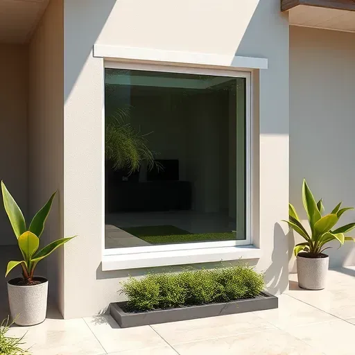 Modern home with a gleaming hurricane impact window, lush tropical landscape, and sunlit patio in Kendall Florida