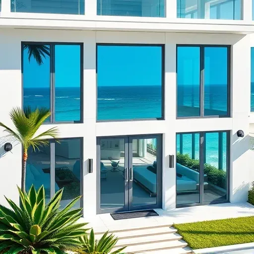 Impact Windows and Doors in North Miami Beach showcase sleek designs with ocean blue tint and coastal views.