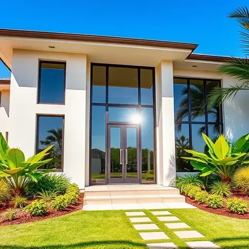 Impact Windows and Doors installation in Lauderdale Lakes, showcasing energy-efficient glass, durable frames, and a landscaped yard.