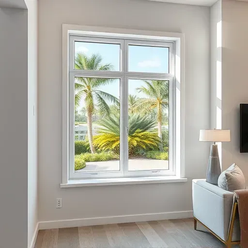 Freshly installed modern picture window in a stylish Kendall Florida home showing clear glass, sleek frame, lush outdoor view, and bright interior light