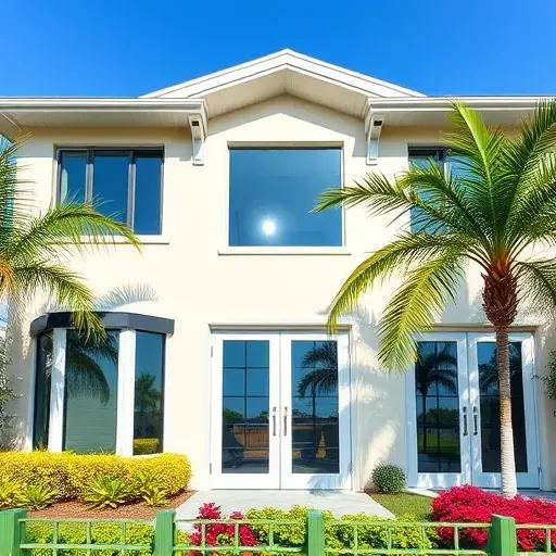 Impact windows and doors installed in Lauderhill FL, featuring sleek design and tropical landscaping, exuding durability and elegance.