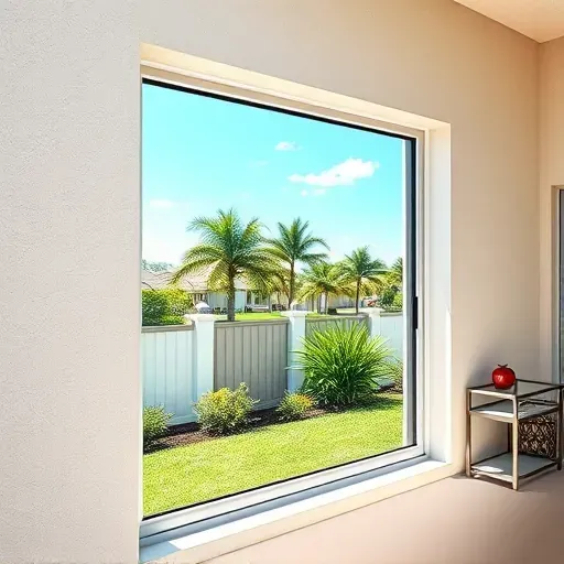 Freshly installed impact window in a modern Kendall FL home, showcasing sleek design and natural light with lush surroundings.