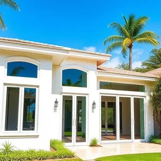 Modern impact windows and doors in Wellington FL showcase sleek design, clear glass, and elegant landscaping details.
