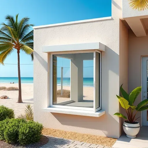 Freshly installed impact window in Marathon Florida reflecting coastal scenery, showcasing durability, safety, and modern home elegance