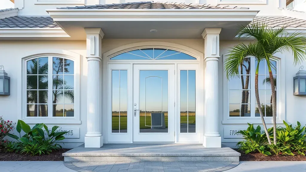 Impact Windows & Doors in Boynton Beach FL with a modern home exterior and bright blue sky background.