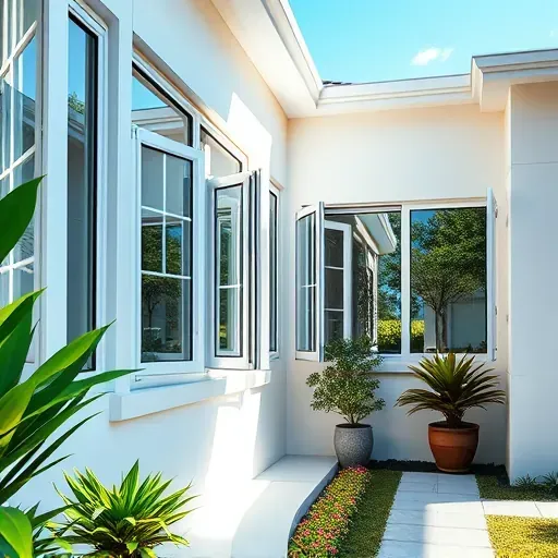 Completed custom window installation in Kendall FL showing modern home's exterior with sleek energy-efficient windows and lush greenery
