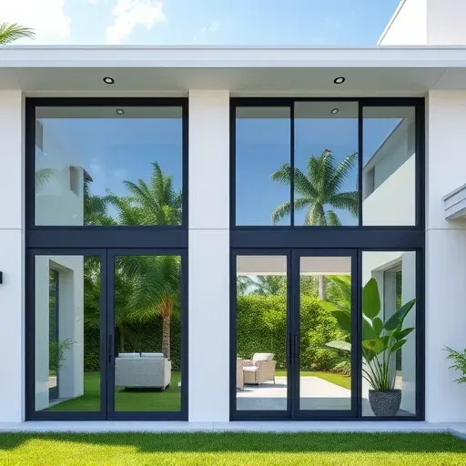 Impact windows and doors installed in a stylish home exterior in Kendall, Florida showcasing modern architecture.