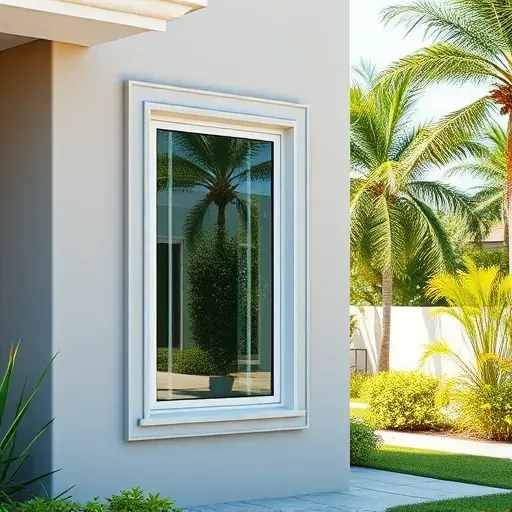 Freshly installed impact window in a modern Kendall home with tropical greenery and bright, natural lighting.