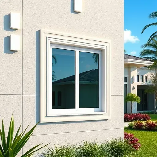 Freshly installed impact window in Miramar FL, modern home with lush greenery reflects security and durability.