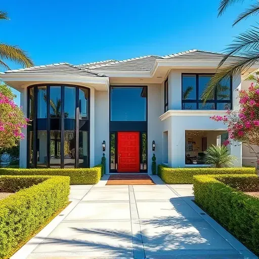 Impact Windows and Doors installation in Weston FL showcases modern design, polished home facade, and vibrant landscaping.