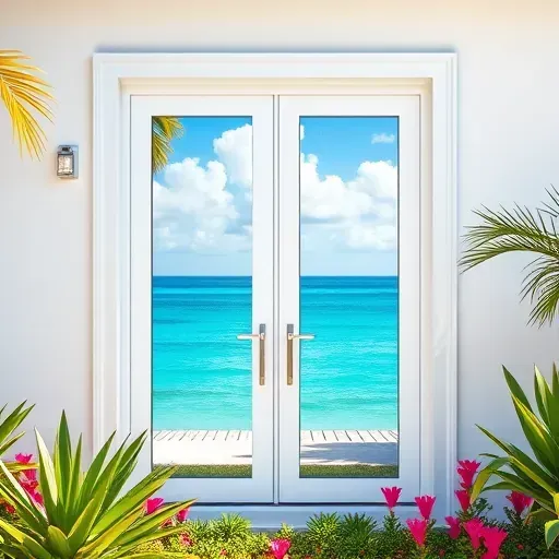 Impact Windows & Doors installation in Marathon FL featuring sleek design, tropical landscaping, and ocean backdrop.