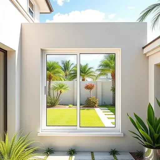 Fresh impact window installation in Boca Raton, FL, showcasing modern design, clear glass, and lush landscaping.