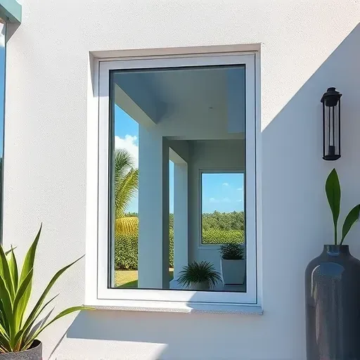 Impact window in North Miami Beach with sleek frame, high-quality glass, modern design, and lush outdoor views