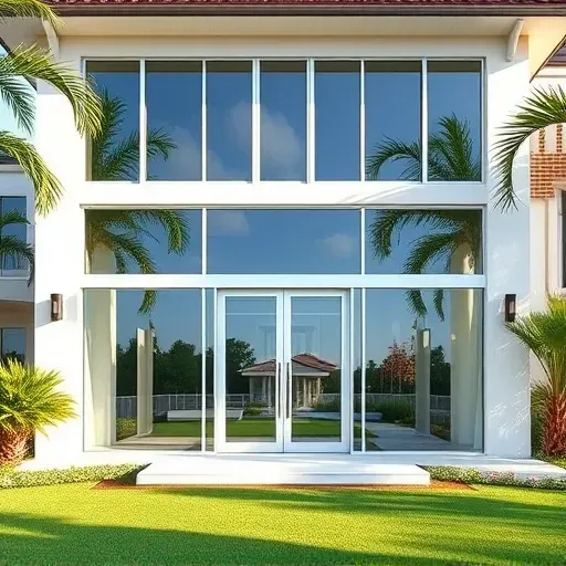 Completed Impact Windows & Doors installation in Weston FL featuring sleek windows and doors in a tropical landscape.