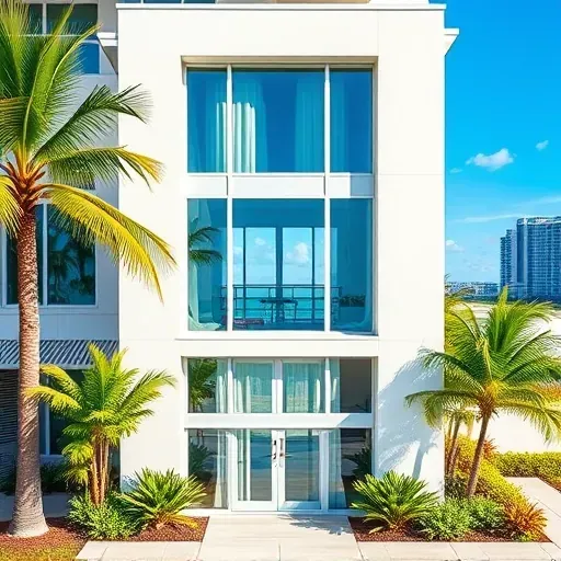 Impact windows and doors in Sunny Isles Beach enhance a modern home with coastal elegance and stunning tropical landscaping.