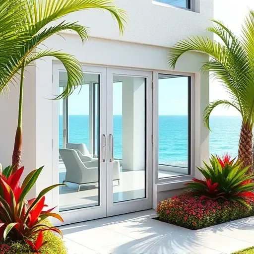 Completed installation of Impact Windows & Doors in North Miami Beach showcasing sleek design, energy-efficient glass, and tropical landscaping.