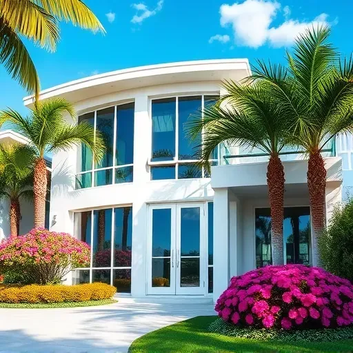 Impact Windows & Doors installation in Aventura FL showcases sleek white frames and impact-resistant glass in a tropical setting.