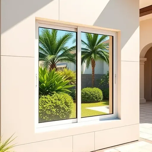 Freshly installed modern impact window with reinforced frame overlooking lush tropical landscaping in Lauderdale Lakes Florida