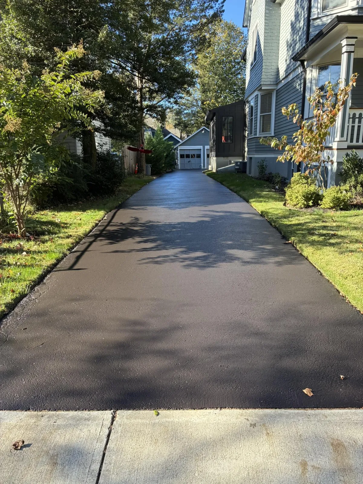 Freshly paved residential driveway in New Jersey suburb