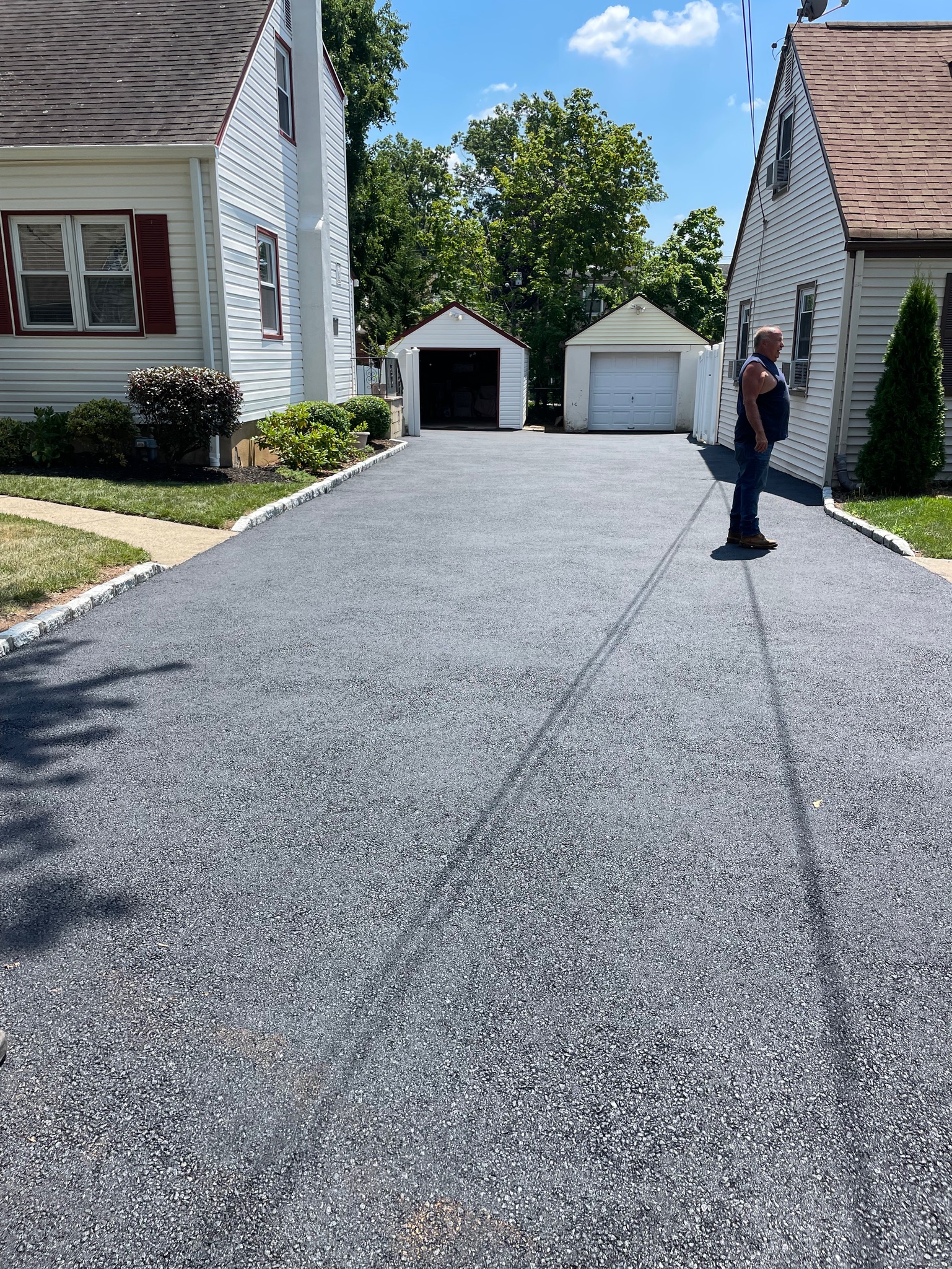 Freshly paved residential driveway in New Jersey suburb