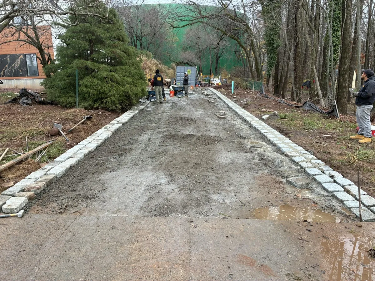 Freshly paved residential driveway in New Jersey suburb