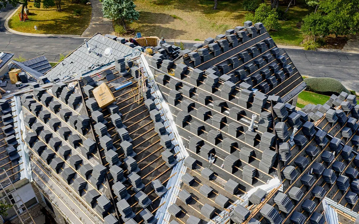 an ongoing shingle roofing installation