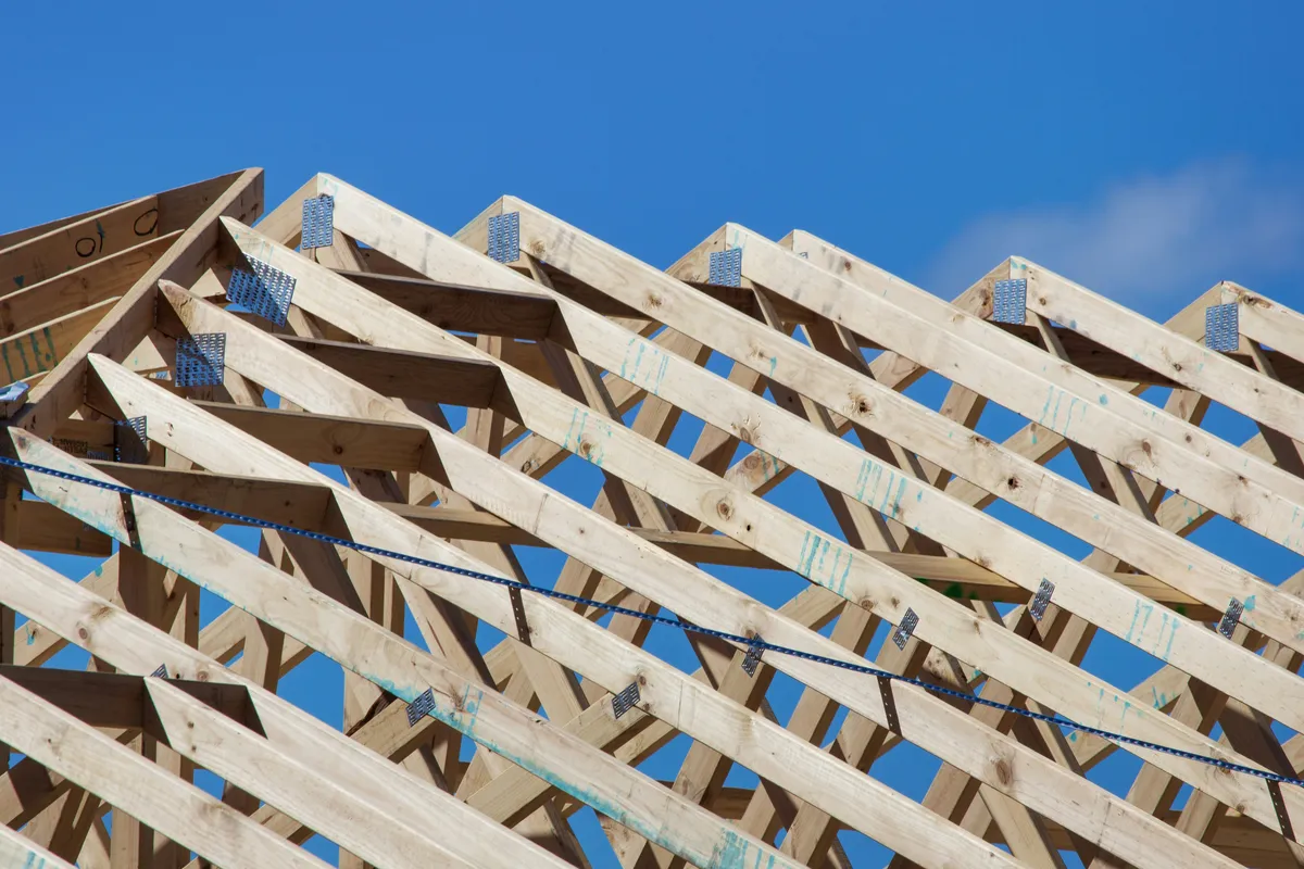 Residential roof trusses during construction — licensed detail photograph