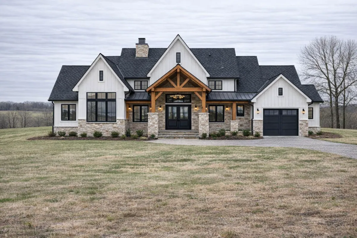 Custom farmhouse with walkout basement in Kentucky.