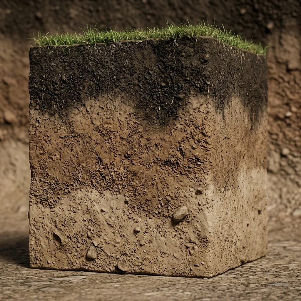 Generic educational soil cutaway illustrating surface soil and deeper layers; not a Franklin County soil finding.