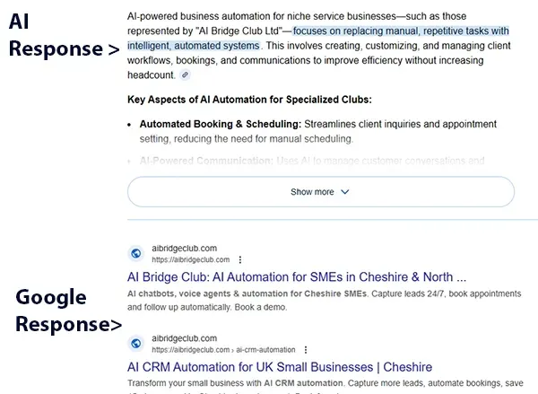 ai and google response in search engine results