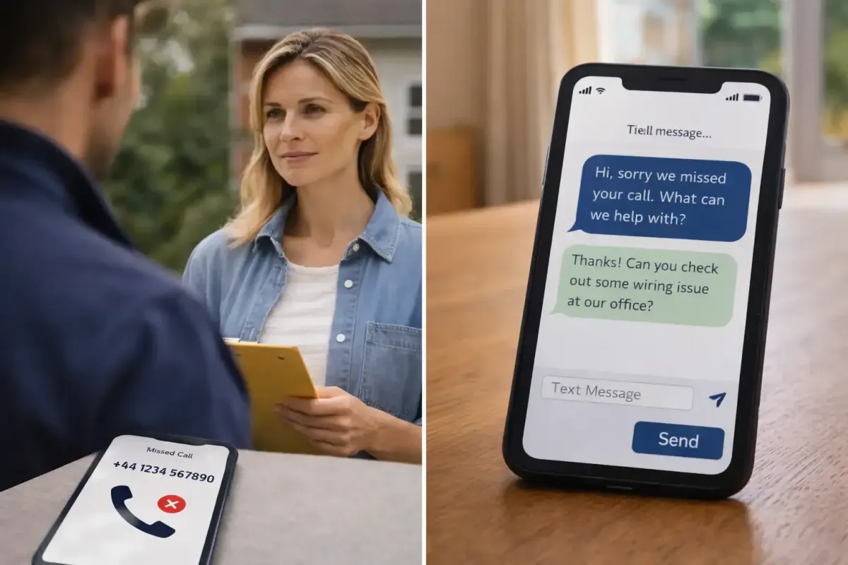 Missed call automatically triggering an SMS reply for a small business owner in Cheshire
