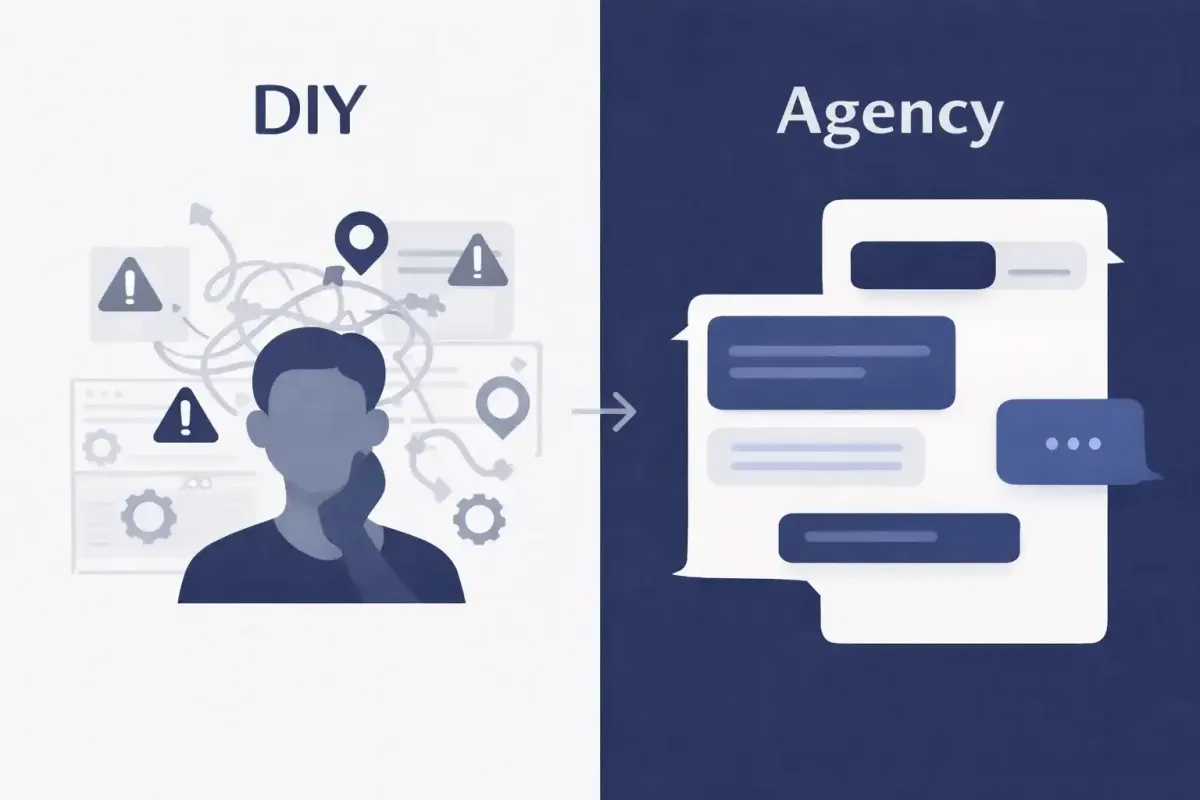 DIY chatbot tool versus managed chatbot agency UK