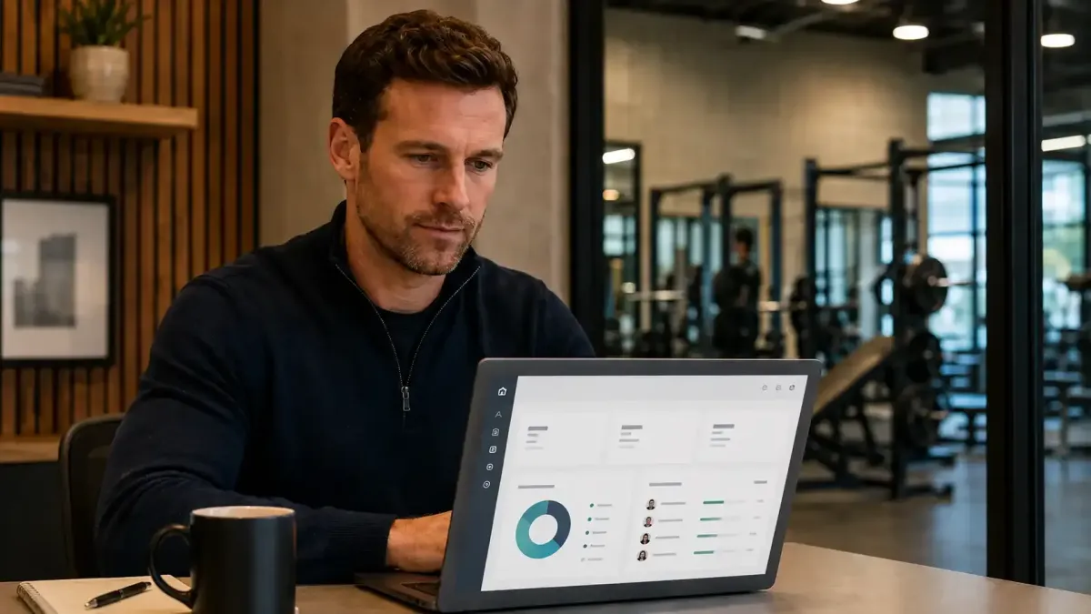 AI automation for gyms UK — gym owner reviewing member retention and lead follow-up systems