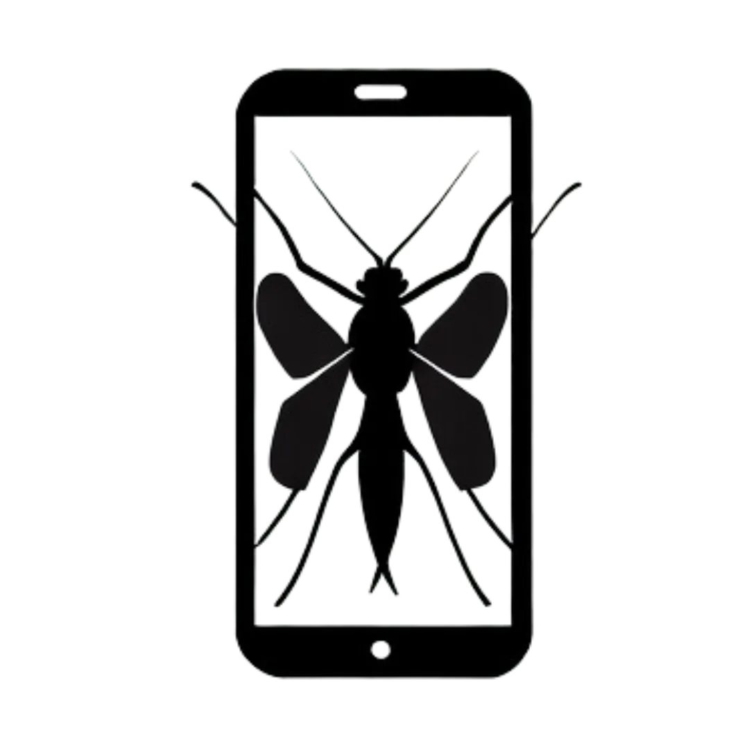 black logo of a mosquito crawling on a mobile phone