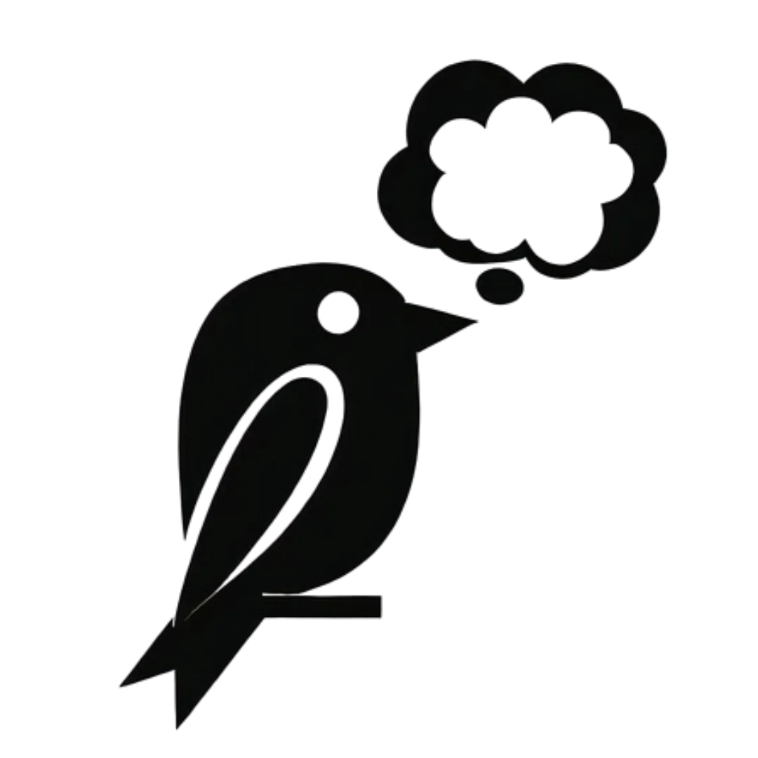 black logo of a thought bubble appearing from a bird