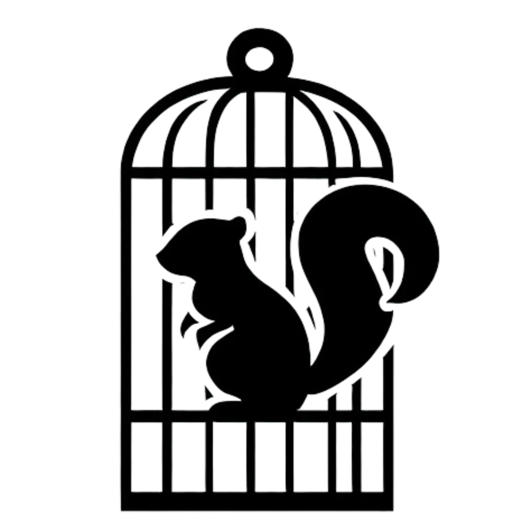 black logo of a squirrel in a cage
