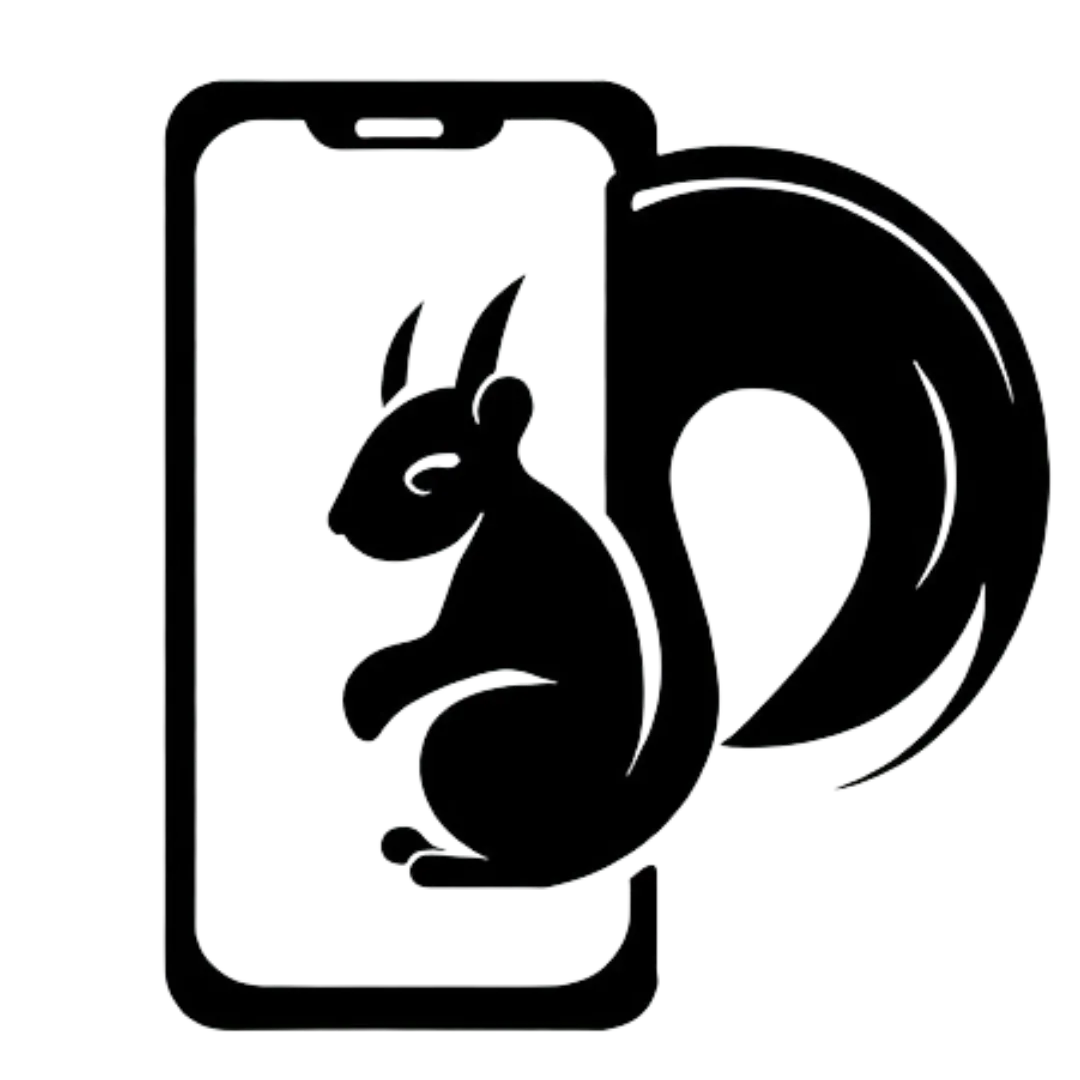 black logo of a squirrel on a mobile phone