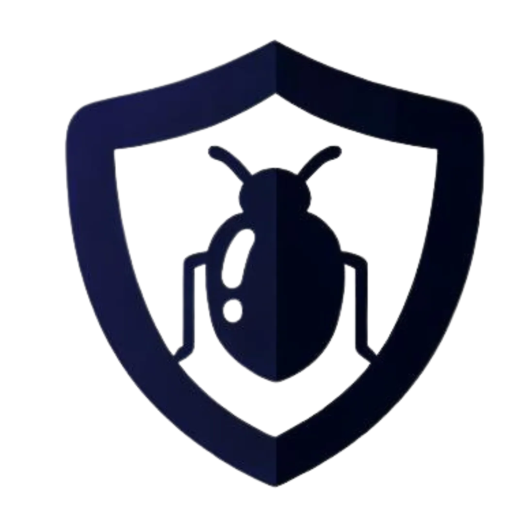 blue logo of a bug inside a shield