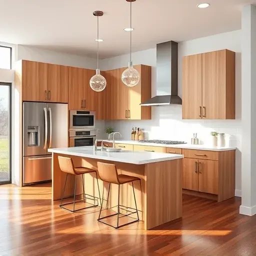 Remodeled South Strabane kitchen with modern wood cabinetry, stainless steel appliances, quartz countertops, subway tile backsplash, and hardwood flooring