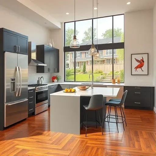 Freshly renovated kitchen in Canonsburg PA with modern cabinetry, stainless appliances, and panoramic windows.