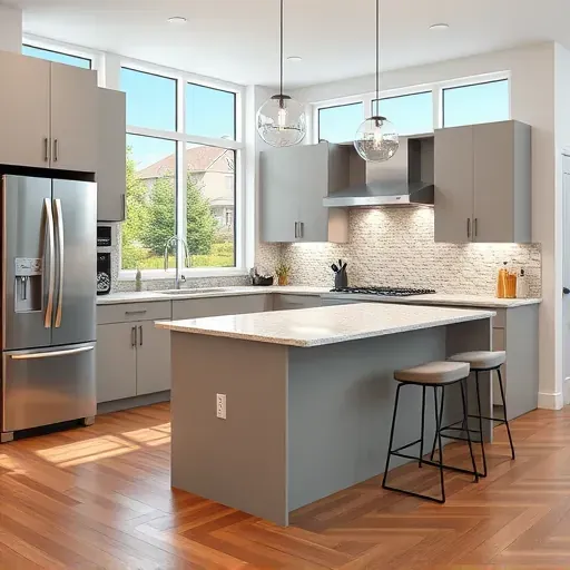 Modern kitchen remodel in Canonsburg, PA featuring sleek cabinetry, granite island, and abundant natural light.