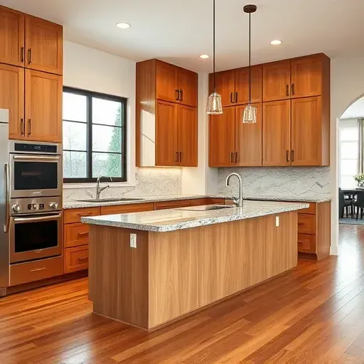 Renovated kitchen in East Washington PA, featuring wood cabinetry, granite island, and stylish backsplash with natural light.