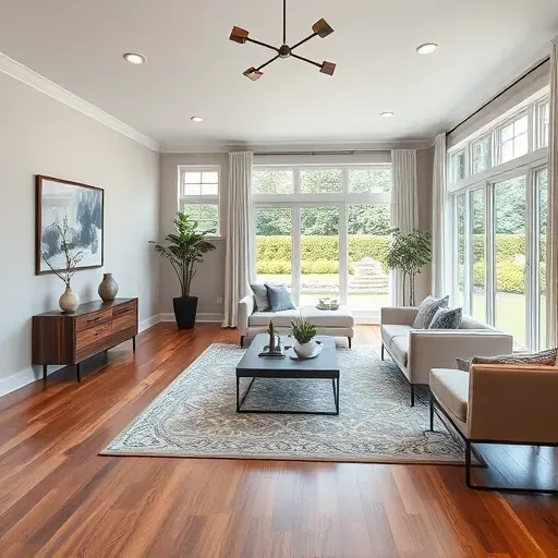Sophisticated Burgettstown living room with elegant hardwood floors, natural light, modern furnishings, and tasteful decor.