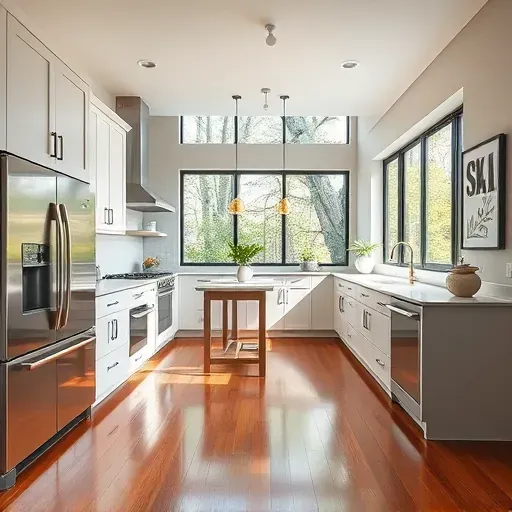 Modern kitchen remodel in Monongahela PA featuring stainless steel appliances, quartz countertops, and custom cabinetry.